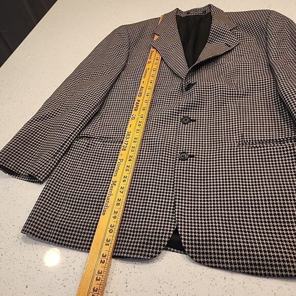 Vintage Lorenzo Latini Houndstooth Blazer Jacket Black Gray Canada Mens 42 - Picture 7 of 12